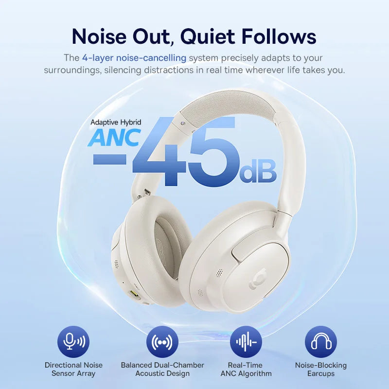Baseus EH10 NC | Bluetooth 6.0 | 45dB ANC | 80H | Spatial Audio Over-Ear Headphones
