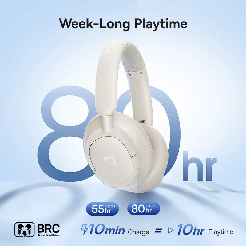 Baseus EH10 NC | Bluetooth 6.0 | 45dB ANC | 80H | Spatial Audio Over-Ear Headphones